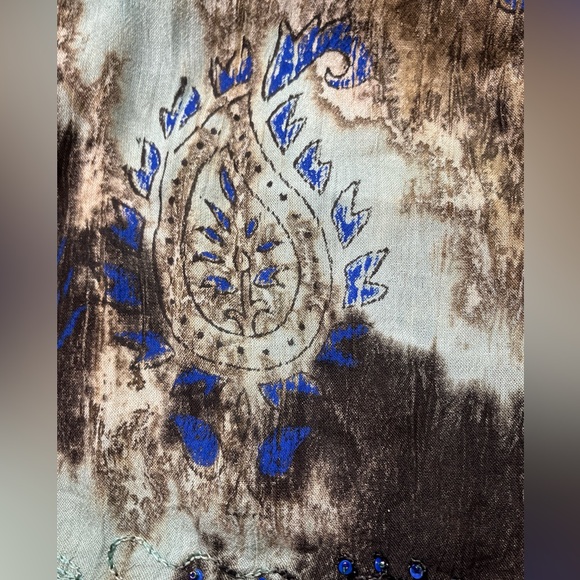 Just Cruising blue tan TIE DYE SWIRL BLOUSE Paisley Sequins short sleeves womens - Picture 12 of 14